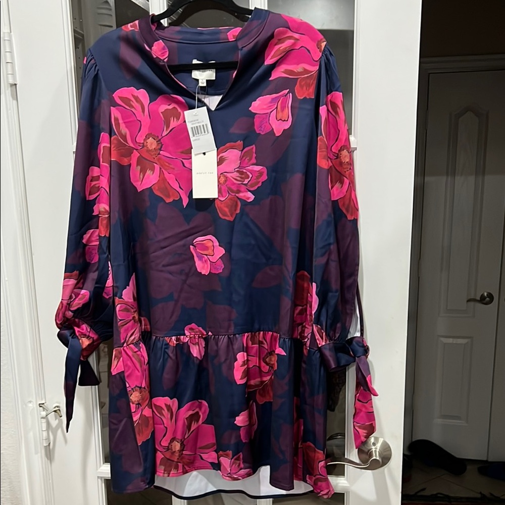 Adelyn Rae Blue and Pink Tunic with Sailor Collar and Tie Front